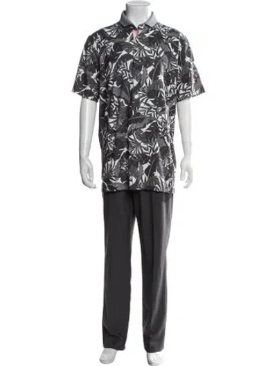 Pre-owned Greyson Floral Print Collar Polo Shirt In Grey