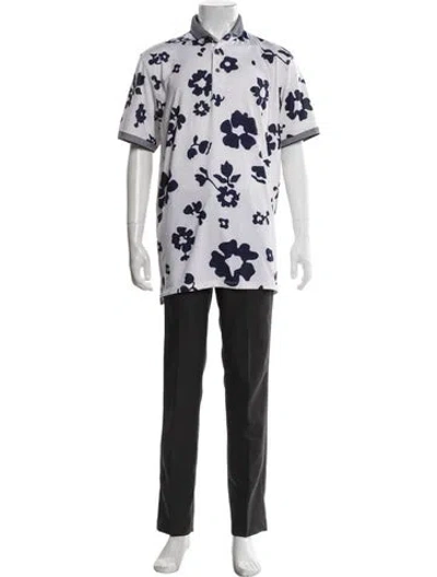Pre-owned Greyson Floral Print Collar Polo Shirt In White