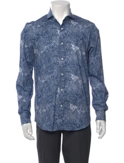 Pre-owned Greyson Floral Print Long Sleeve Dress Shirt In Blue