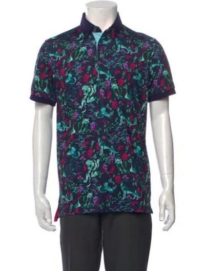 Pre-owned Greyson Floral Print Short Sleeve Shirt In Blue