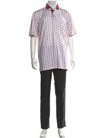 Pre-owned Greyson Graphic Print Collar Polo Shirt In White