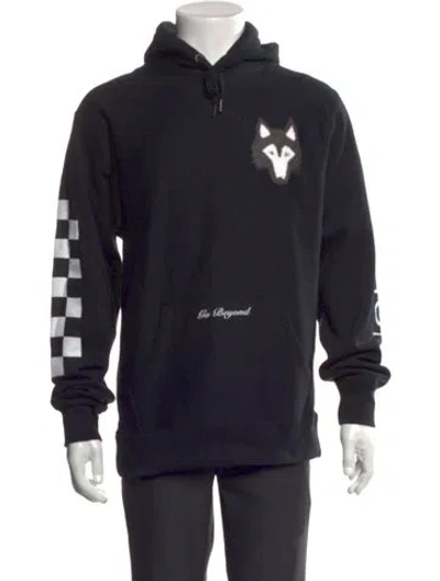 Pre-owned Greyson Graphic Print Crew Neck Hoodie In Black