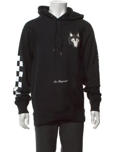 Pre-owned Greyson Graphic Print Crew Neck Hoodie In Black