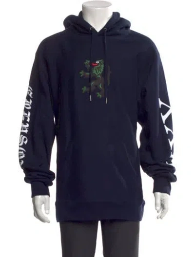 Pre-owned Greyson Graphic Print Crew Neck Hoodie In Blue
