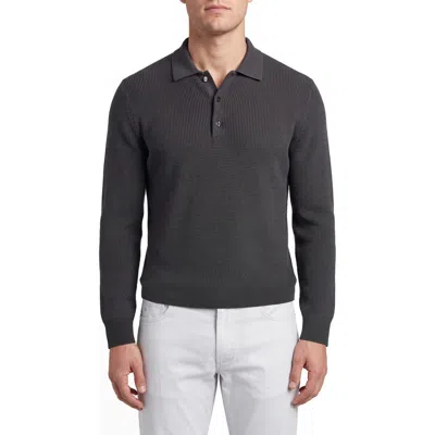Greyson Hubble Merino Wool Polo Sweater In Dark Grey Heather