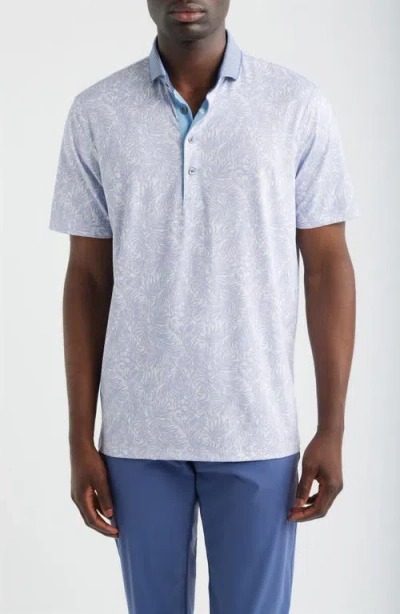 Greyson Island Hunt Leaf Print Performance Golf Polo In Blue