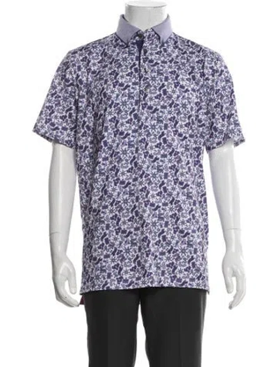 Pre-owned Greyson Patterned Collar Polo Shirt In White