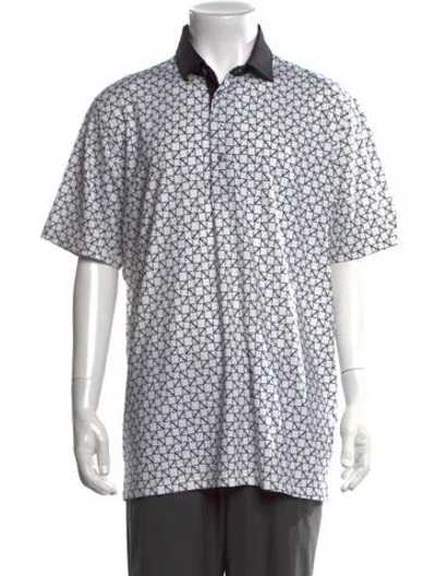Pre-owned Greyson Patterned Collar Polo Shirt In White