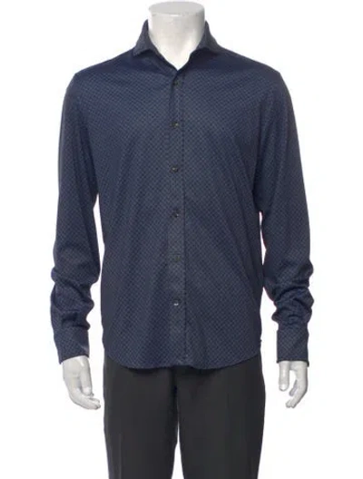 Pre-owned Greyson Patterned Long Sleeve Dress Shirt In Blue