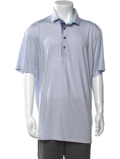 Pre-owned Greyson Polka Dot Print Collar Polo Shirt In Blue