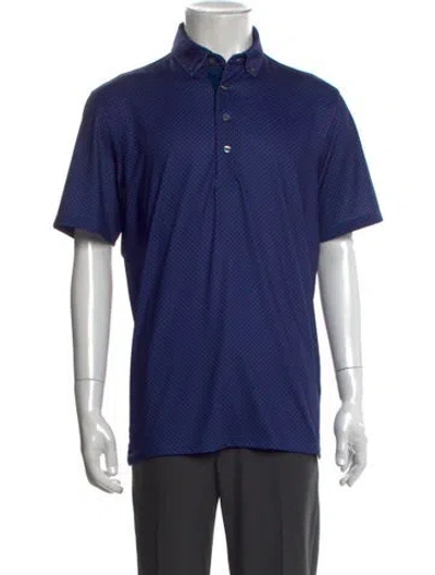 Pre-owned Greyson Polka Dot Print Collar Polo Shirt In Blue