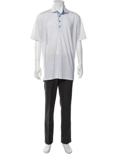 Pre-owned Greyson Polka Dot Print Collar Polo Shirt In Blue/white