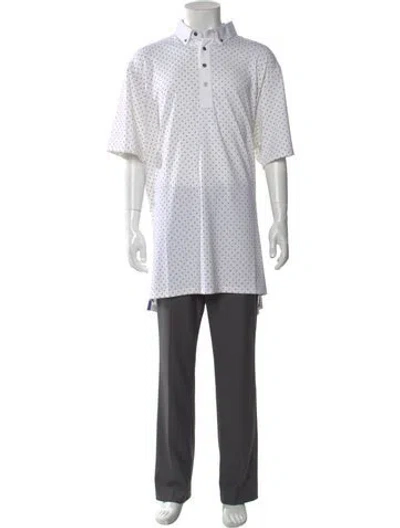 Pre-owned Greyson Polka Dot Print Collar Polo Shirt W/ Tags In White