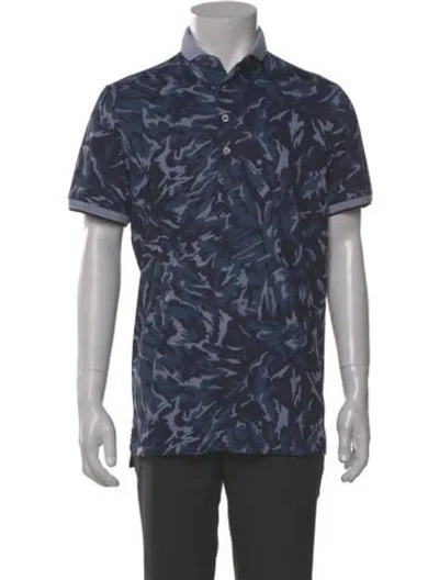 Pre-owned Greyson Printed Collar Henley In Blue