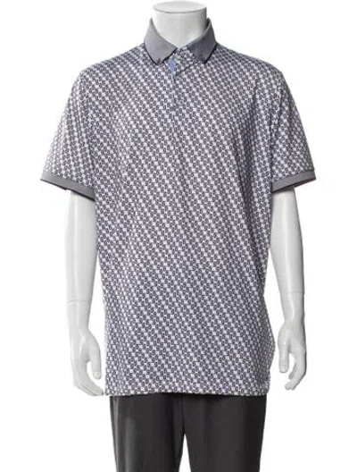 Pre-owned Greyson Printed Collar Polo Shirt In White
