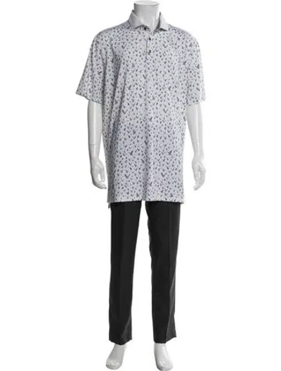 Pre-owned Greyson Printed Collar Polo Shirt In White