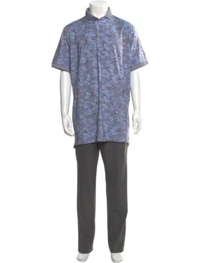 Pre-owned Greyson Printed Crew Neck Polo Shirt In Blue