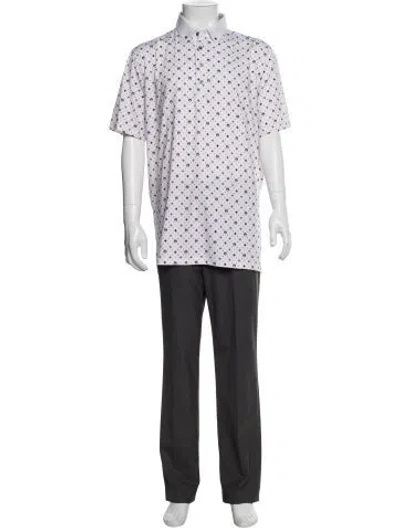 Pre-owned Greyson Printed Crew Neck Polo Shirt In White