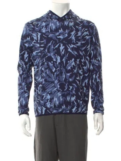 Pre-owned Greyson Printed Mock Neck Hoodie In Blue