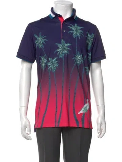 Pre-owned Greyson Printed Short Sleeve Shirt In Blue
