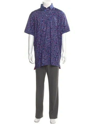 Pre-owned Greyson Printed V-neck Polo Shirt In Blue