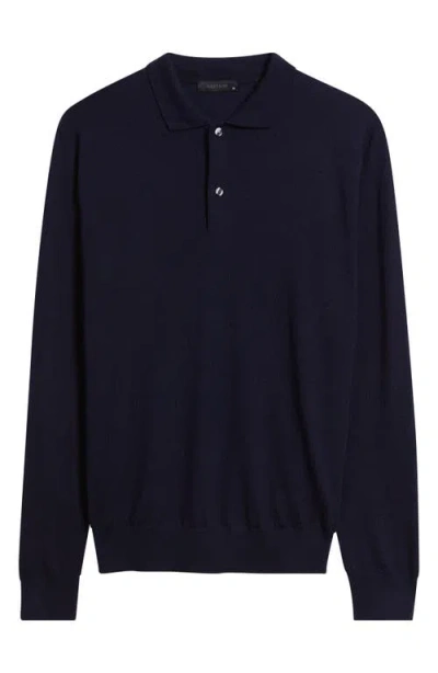 Greyson Saratoga Merino Wool Long Sleeve Polo In Blue