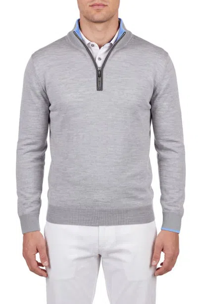 Greyson Saratoga Merino Wool Quarter Zip In Light Grey Heather