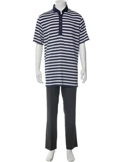 Pre-owned Greyson Striped Short Sleeve Shirt In Blue