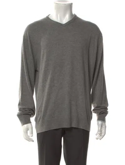Pre-owned Greyson V-neck Long Sleeve Polo Shirt In Grey