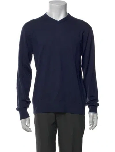 Pre-owned Greyson V-neck Long Sleeve Pullover In Blue