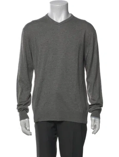 Pre-owned Greyson V-neck Long Sleeve Pullover In Gray