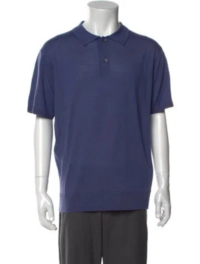 Pre-owned Greyson Wool Collar Polo Shirt In Blue