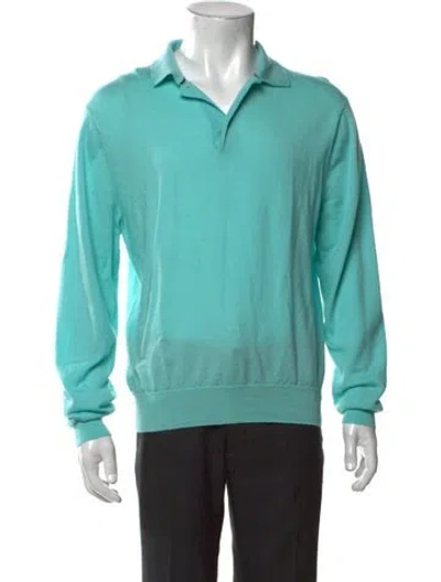 Pre-owned Greyson Wool Collar Polo Sweater In Green
