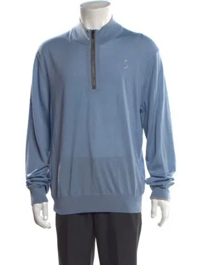 Pre-owned Greyson Wool Mock Neck Pullover In Blue