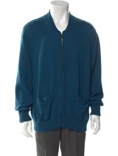 Pre-owned Greyson Wool Scoop Neck Cardigan In Blue