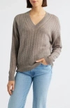 Griffen Cable Wool & Cashmere V-neck Sweater In Brown