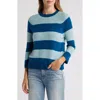 Griffen Stripe Wool & Cashmere Crewneck Sweater In Teal/ice