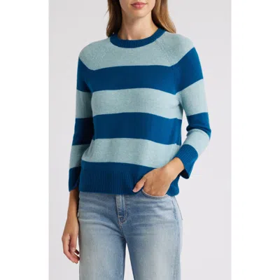 Griffen Stripe Wool & Cashmere Crewneck Sweater In Teal/ice