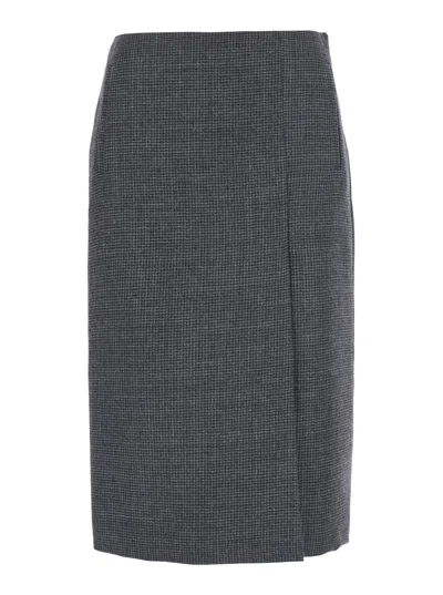 Grifoni Asymmetric Split Midi Skirt In Virgin Wool In Blue