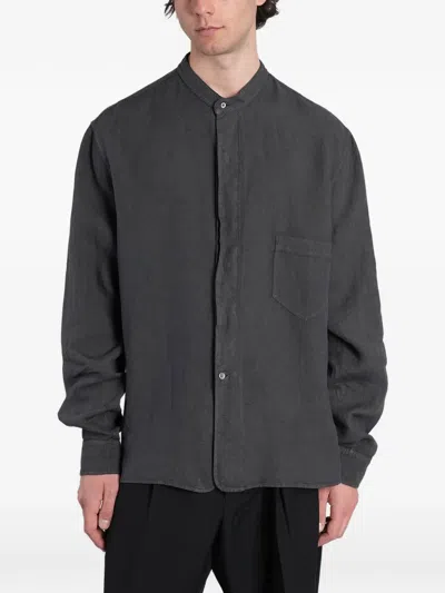 Grifoni Band-collar Chest-pocket Shirt In Gray