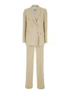 Grifoni Beige Double-breasted Suit With Notched Revers In Viscose And Linen Blend Woman In Beige