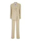Grifoni Beige Double-breasted Suit With Notched Revers In Viscose And Linen Blend Woman
