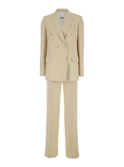 Grifoni Beige Double-breasted Suit With Notched Revers In Viscose And Linen Blend Woman