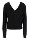 Grifoni Black Cropped T-shirt With V Neck In Cotton And Silk Blend Woman In Black