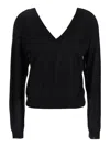 Grifoni Black Cropped T-shirt With V Neck In Cotton And Silk Blend Woman