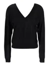 Grifoni Black Cropped T-shirt With V Neck In Cotton And Silk Blend Woman In Black