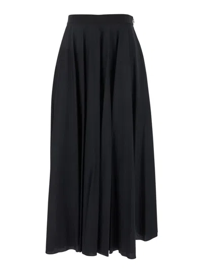 GRIFONI BLACK LONG SKIRT WITH DRAPED DETAILS AND SIDE ZIP CLOSURE