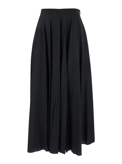 Grifoni Black Long Skirt With Draped Details And Side Zip Closure In Cotton Woman