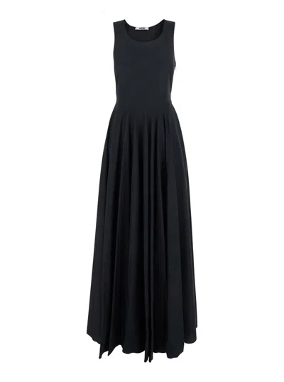 Grifoni Black Long Sleeveless Dress With Draped Details In Cotton Woman