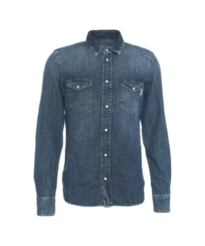 Grifoni Denim Shirt With Rounded Hem In Blue